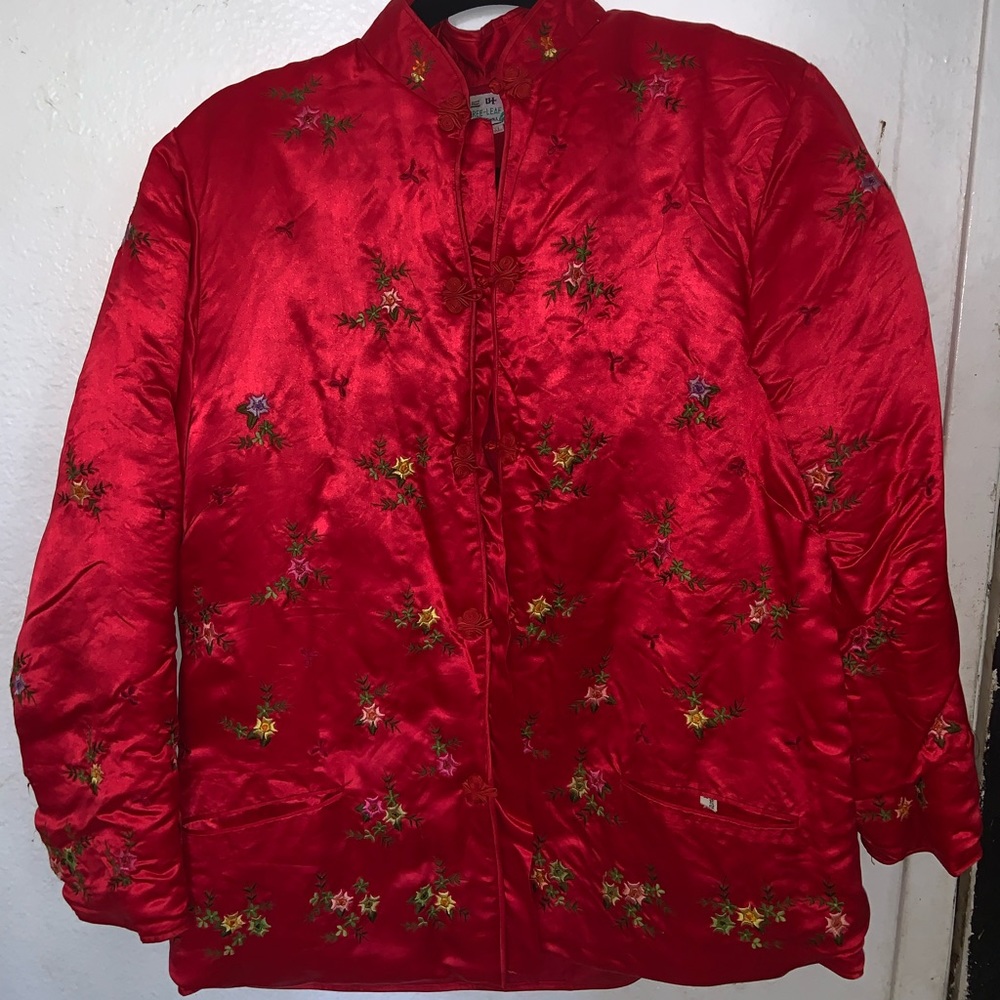 Red floral bomber jacket